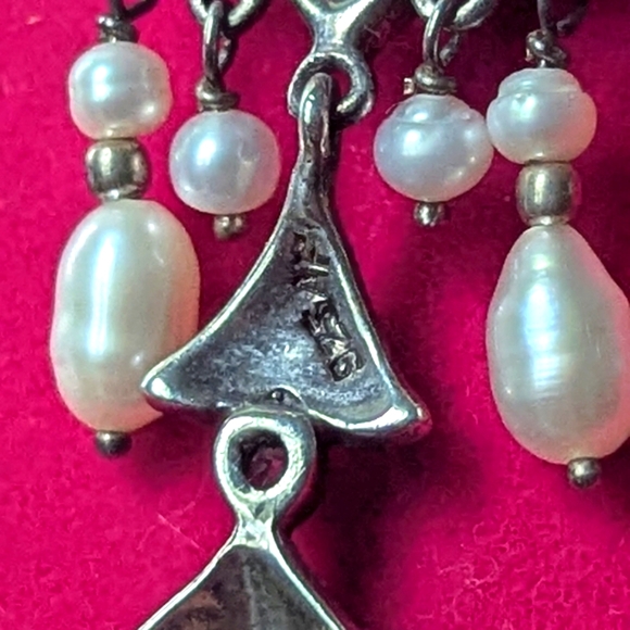 Antique Edwardian Sterling Silver and Marcasite Lavaliere And CHOKER - Picture 5 of 10